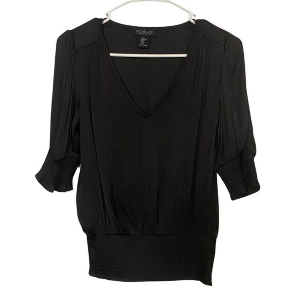 Rachel Zoe | V Neck Puff Smocked Blouse Black